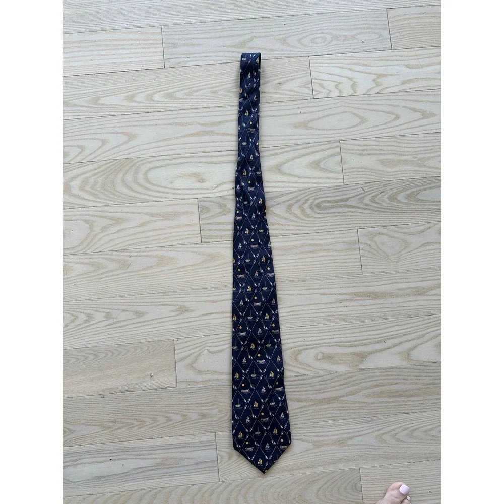 Banana Republic Tie Sailboat & Oars 100% Silk Italy Men Blue Nautical Necktie